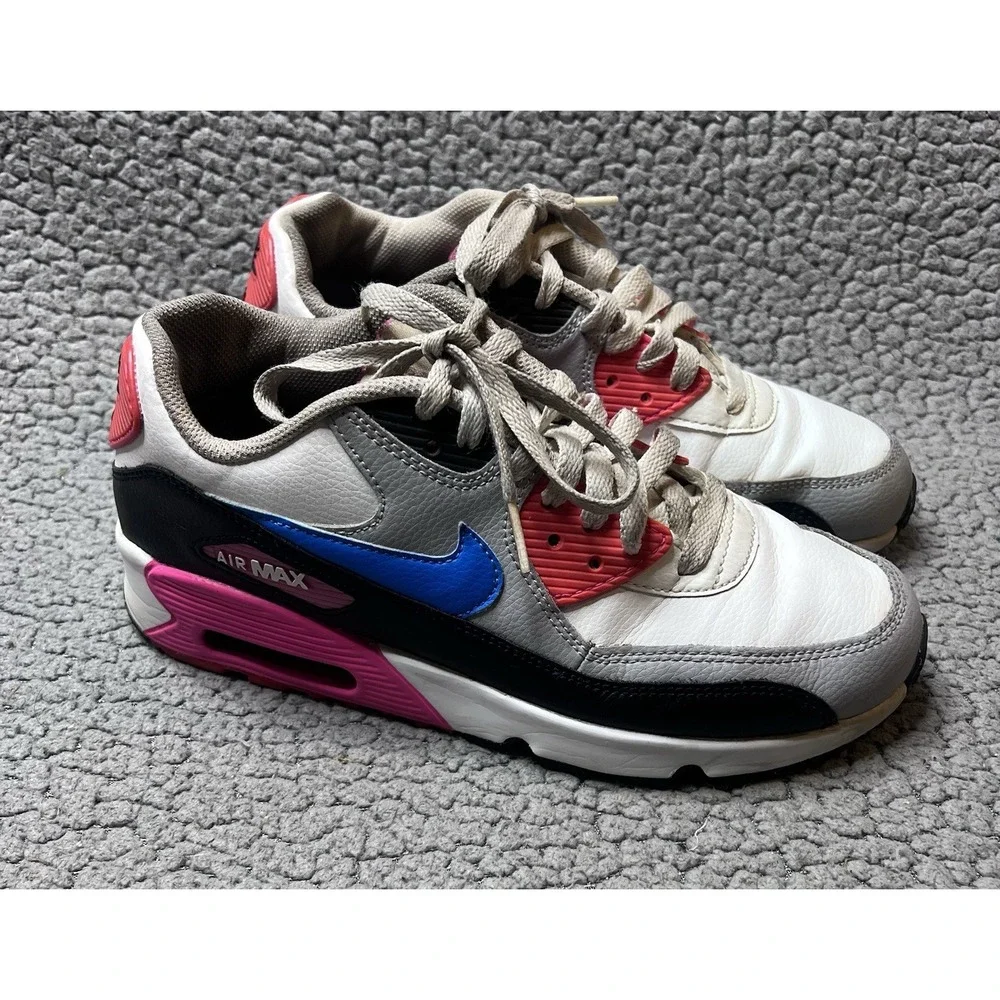 Nike Air Max 90 GS Girls Youth Size 6.5 Y White, Blue & Pink Athletic Shoes
